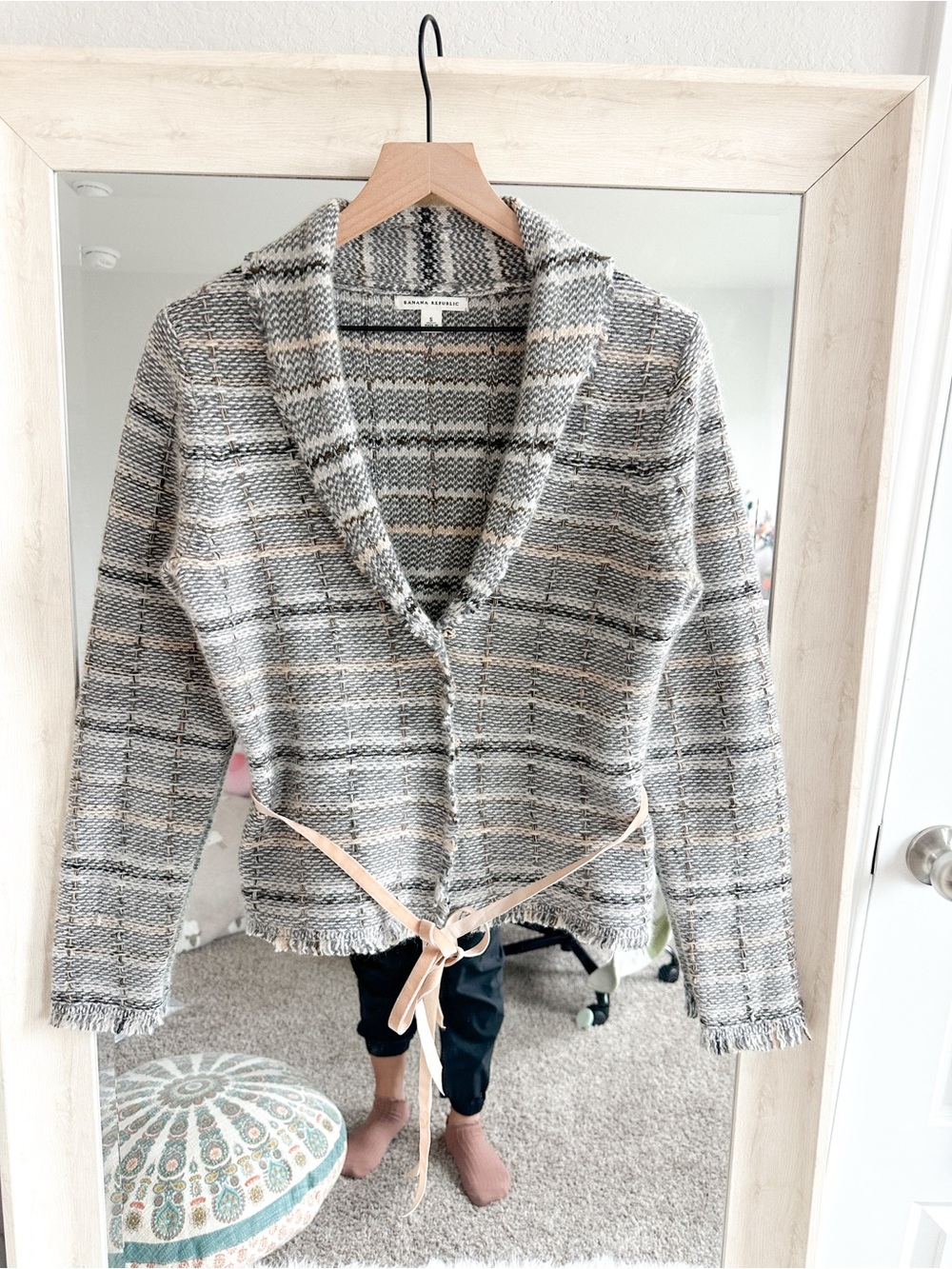 Banana Republic Size S Wool Angora Blend Striped Fringe Cardigan